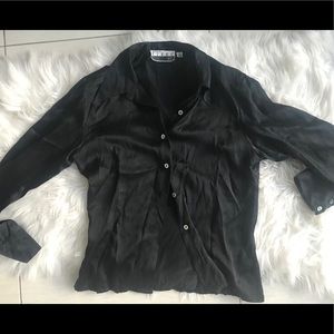 Vintage Black Silk Button Down Blouse